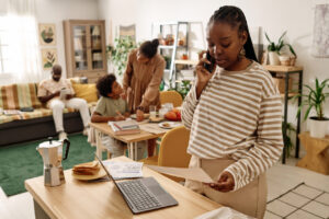 Woman researching white glove movers in Texas.
